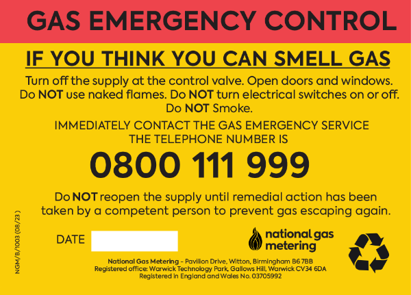 GAS EMERGENCY CONTROL LABEL